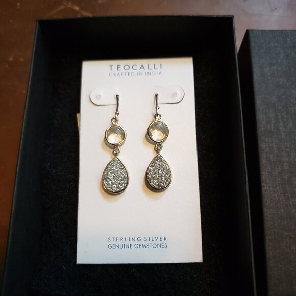 Sterling Silver w/ Genuine Gemstones Dangling Earrings Crafted in India - Picture 1 of 1